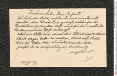 Nachlass Franz Steindachner, Visitenkarte von August Schaeffer an Franz Steindachner (19.06.1907), Inv.Nr. 442.03, Seite 2